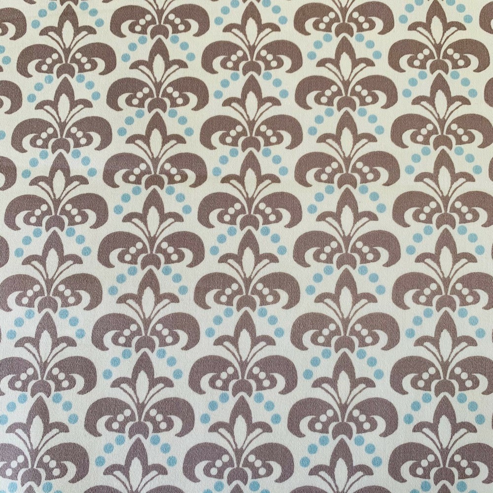 1.8 Yards Vicki Payne Free Spirit Aqua Cream & Gray Scallop Fleur De Lis Fabric