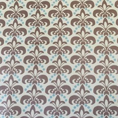 1.8 Yards Vicki Payne Free Spirit Aqua Cream & Gray Scallop Fleur De Lis Fabric