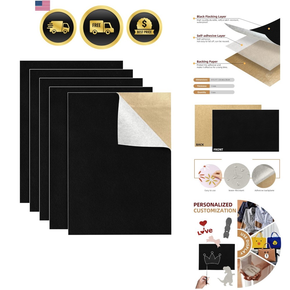 5PCS Self Adhesive Felt Sheet – Black Felt Sheets with Adhesive Backing for D…