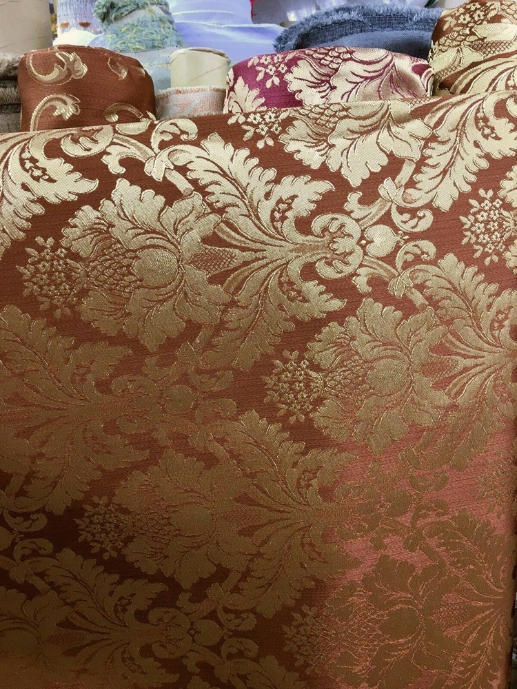 COPPER GOLD Damask Jacquard Brocade Flower Floral Fabric (110 in.) Sold BTY