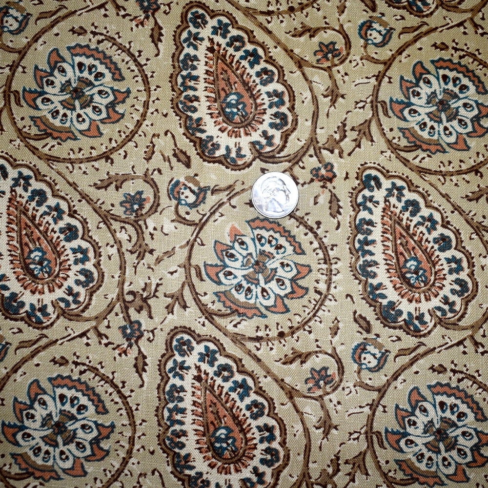 Jasper AGRA — CORAL 100% Hemp Linen Print Fabric 26.5″x13″ +40″x7″ LARGE REMNANT