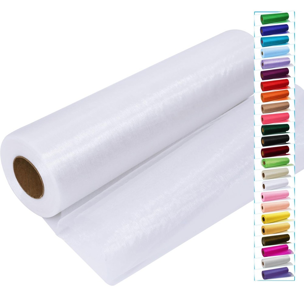 White Tulle Crystal Organza Fabric Rolls 12 Inch by 50 Yards 12 Inches,