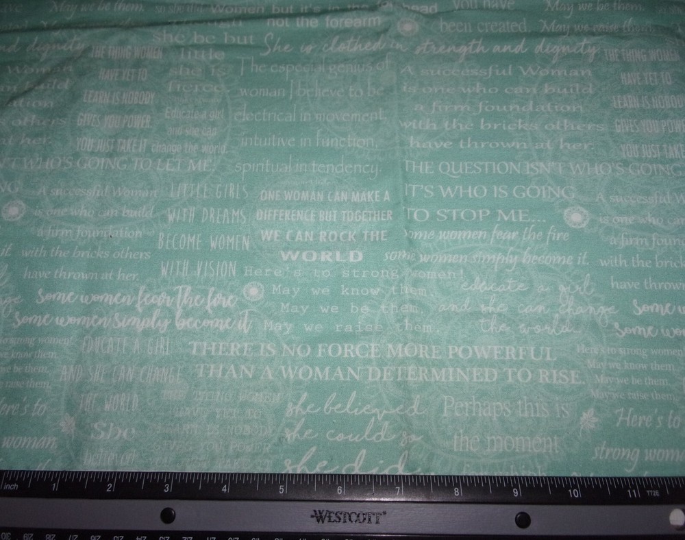 “WOMEN ARE” FABRIC #1159 BY BERNINA FOR BENARTEX, 21″ X 40″.
