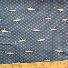 Whales on Blue w/ White Oblong Dots Viscose Shirting from Telio! OEKO-TEX