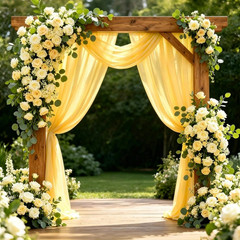Wedding Arch Draping Fabric 28″ X19Ft, Sheer Chiffon Fabric Backdrop,1 Panel Yel