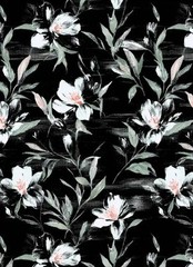 55” Wide By Yard Soft Rayon Fabric Vintage Black White Flower Viscose Material
