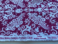 RILEY BLAKE FABRIC~2014~Damask~MAGENTA WHITE MOTIFS~43 x 55~SINGLE CUT COTTON~