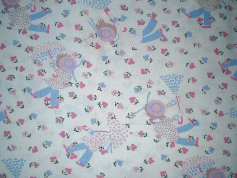 Vintage Pink/Blue HOLLY HOBBIE/GIRL Fabric Remnant (149cm x 34cm)