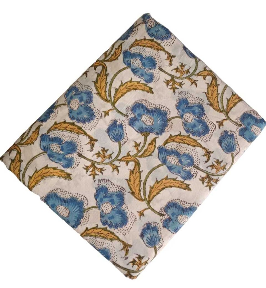 Handmade Indian Multi Floral Hand Block Print Running Cotton Voile Crafts Fabric