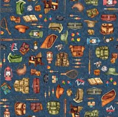 “Fish Tails” Fishing Gear Fabric-Cotton 1 yd*BTY*Teal•Cust Fav! Same Day Ship!
