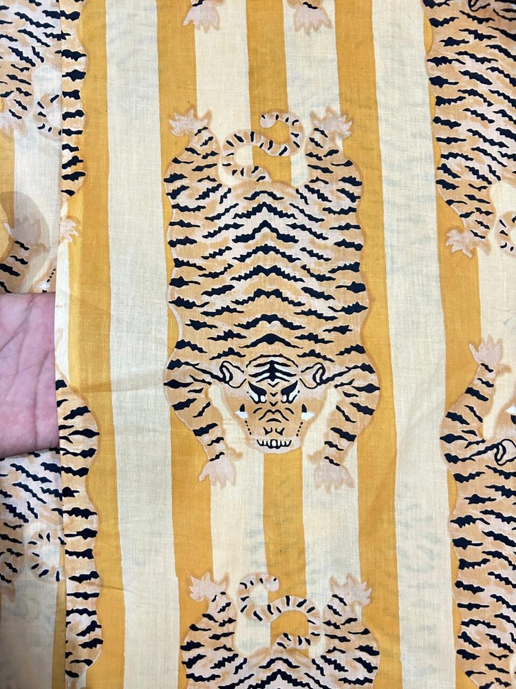 Indian Hand-Block Tiger Cotton Fabric 2.5 Yard Running Craft Fabric Print_1512