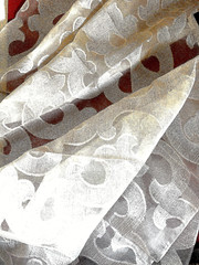 ROBERT ALLEN Designer Sample Damask Sheer Fabric Set / 2 Ivory Off-White Shiny