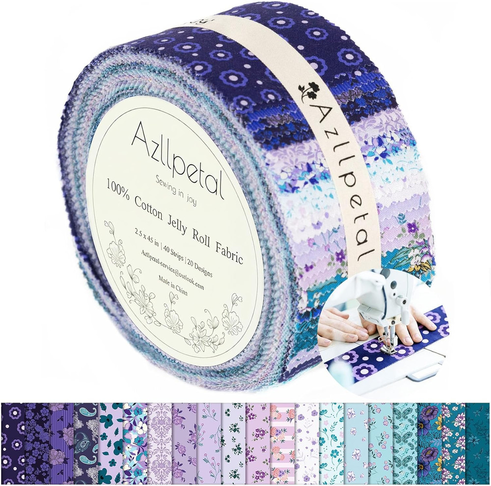 Purple Jelly Roll Fabric, Pre-Cut Cotton Fabric Strips for Quilting | 2.5 X 45”