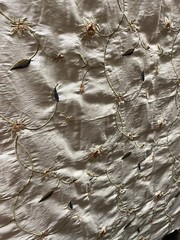 FAUX SILK FLOWERS EMBROIDERED~DRAPERY UPHOLSTERY Sold By The Yard – Champagne