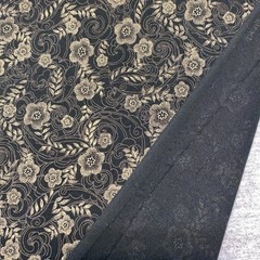Jo-ann Black Beige Filigree Floral Fabric Cotton Quilting Cottagecore 2.8 yd