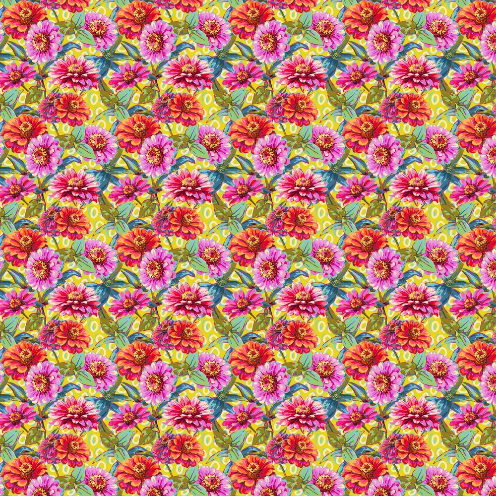 1/2 Yard Fabric – Festival | Small Zinnias – Green by FreeSpirit | PWOB121.GREEN