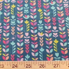 Colorful Floral Vines & Little Birds on Dark Teal Light Cotton Shirting – Japan