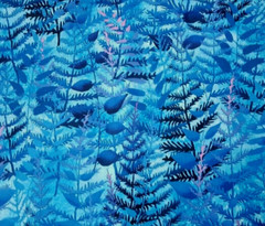 Rock Garden BTY Teresa Ascone P&B Textile Pink Purple Black Fern Leaf Deep Blue