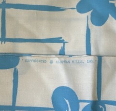 Vintage Klopman Mills Floral 70s Fabric Cotton White Turquoise Mod 1 Yard A5