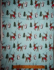 cotton flannel fabric blue aqua Christmas tree holiday BTY reindeer penguin cand
