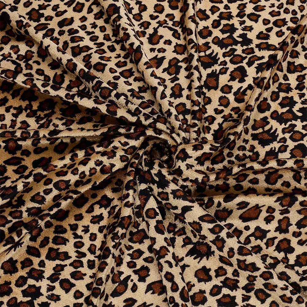 FINFERINSPIRE 2.1Yard Leopard Print Velboa Fabric 66.9Inch Wide Chocolate Polyes