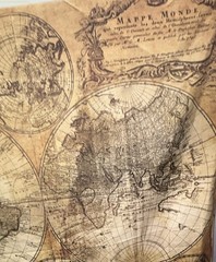 Antique/Vintage World Map Print Fabric, Beige Brown Black Travel Theme