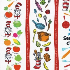 Dr Seuss Cooking Chef Kitchen Stripe print By the yard x 43 inches wide