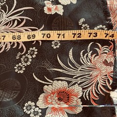 VTG Chinese Floral Brocade Fabric Black Background Shou Symbol Chrysanthemum 2yd