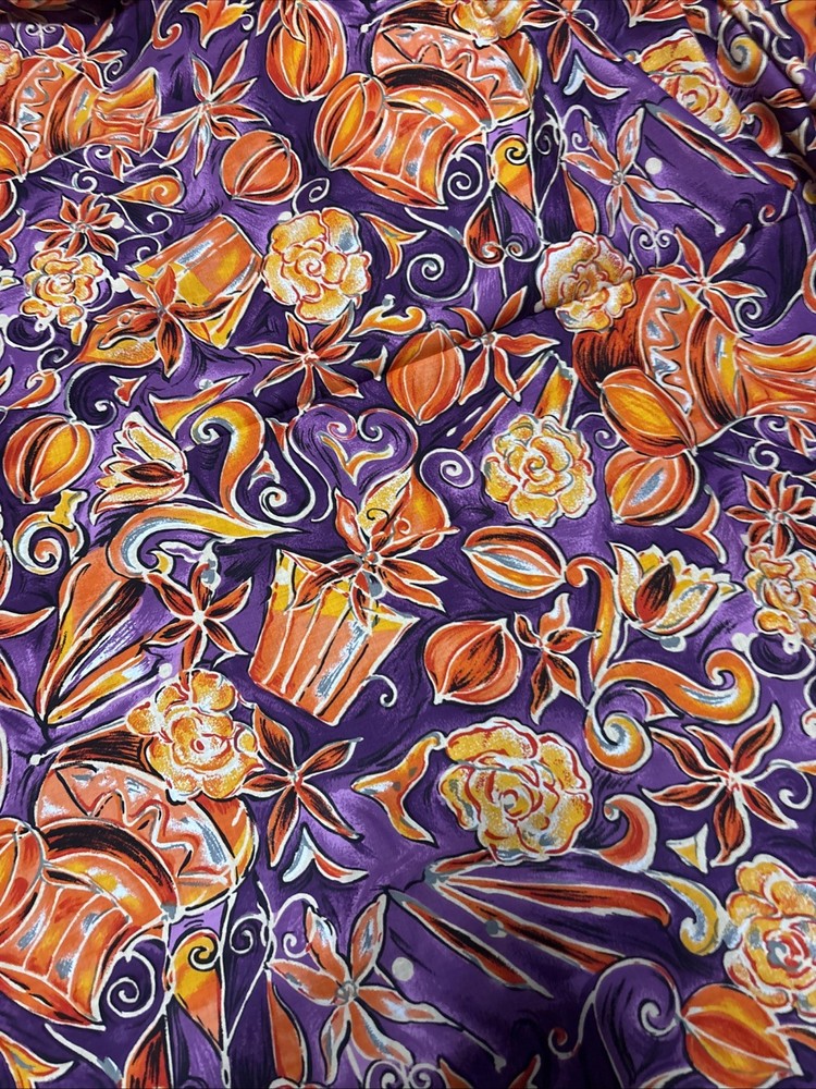 Vintage John Kaldor Fall Harvest Floral Purple & Orange Fabric 144″x44″ 4 Yards
