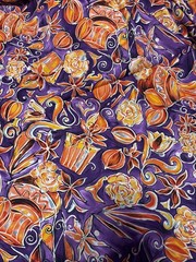 Vintage John Kaldor Fall Harvest Floral Purple & Orange Fabric 144″x44″ 4 Yards
