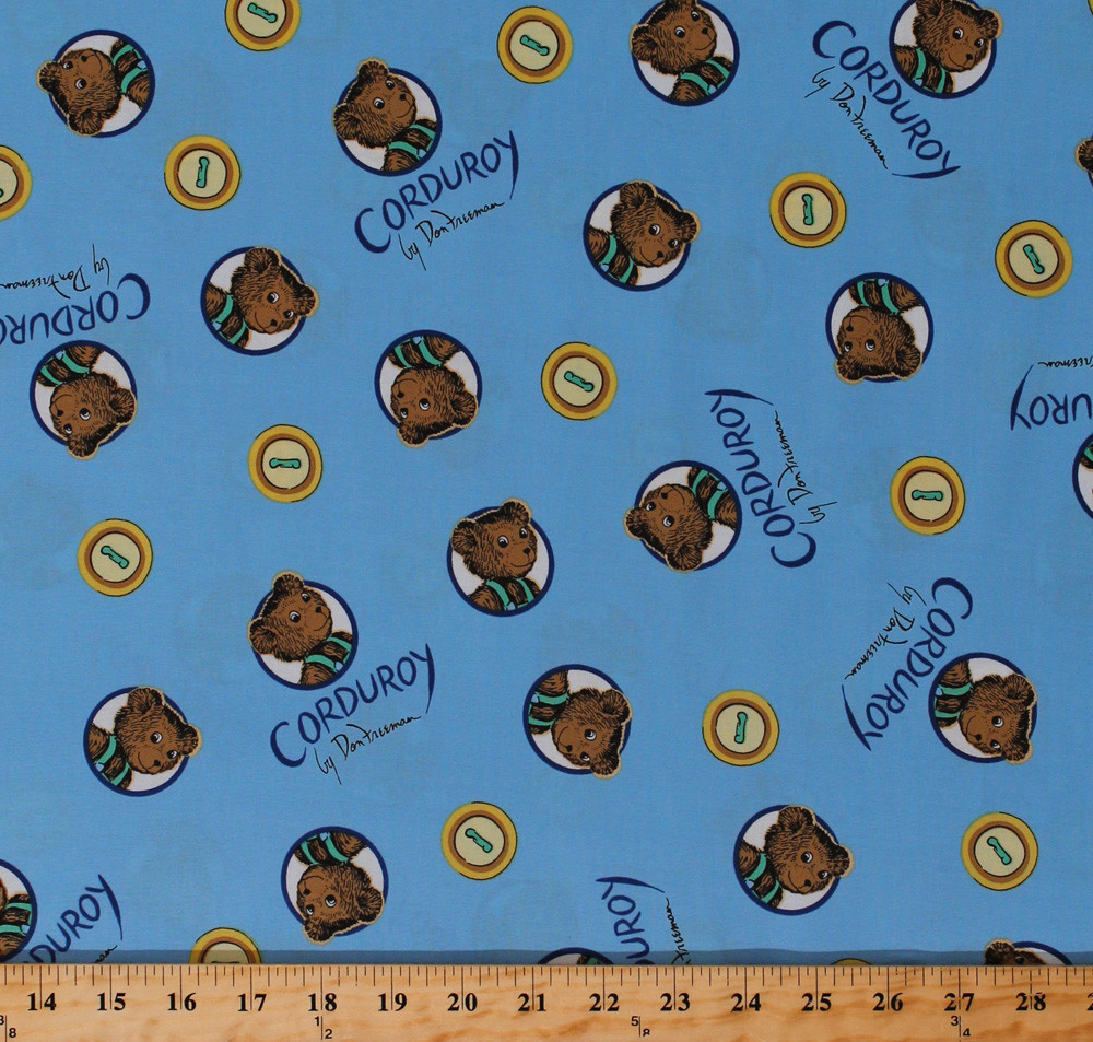 Cotton (Corduroy the Teddy Bear) Buttons Blue Cotton Fabric Print BTY D473.23