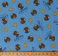 Cotton (Corduroy the Teddy Bear) Buttons Blue Cotton Fabric Print BTY D473.23