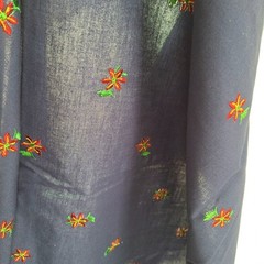 VTG Embroidered Mini Flowers On Dark Blue Cotton Blend Fabric 39″ L x 44″ W