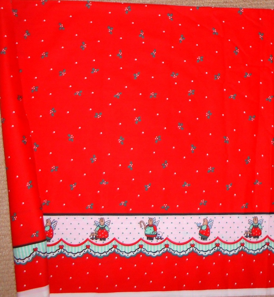 Daisy Kingdom Fabric Honey Bunny Double Border Red Christmas 1 Yd 14″x44″ w/FLAW