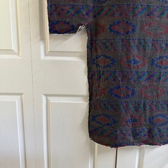 Southwestern Geometric Fabric Remnant 58×32 Gray Red Blue Green Aztec Cut READ