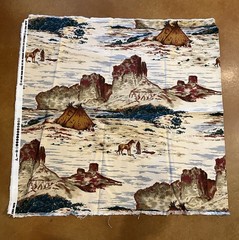 VTG 5th Avenue Fabric Material Cowboys Native American Indians Western Scenes
