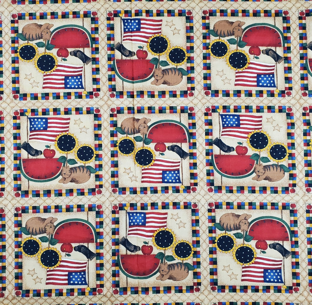 Debbie Mumm Americana Fabric Cats Watermelon American Flag Patriotic 1 Yard