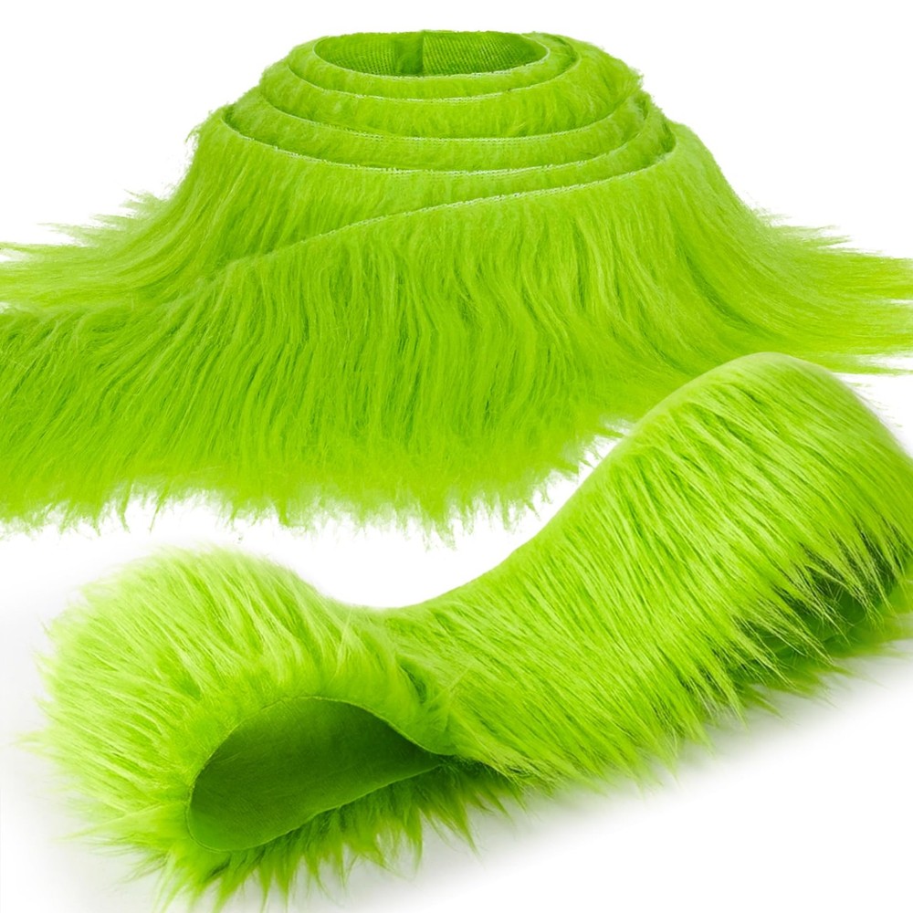 Sukh Shaggy Faux Fur Fabric – 2 x 60 inch Green Faux Fur Trim Precut Fabric Stri