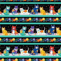 Wilmington Prints – Fe-Line Frisky – Repeating Border Stripe – Multi, Fabric BTY