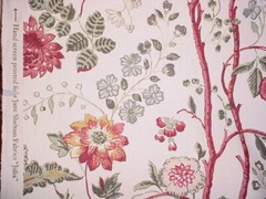 2-3/4Y Jane Shelton 6250 Julia Red Jacobean Floral Linen Upholstery Fabric