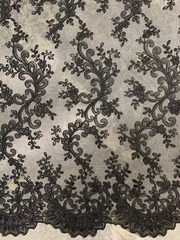 Melody BLACK Polyester Floral Embroidery with Sequins on Mesh Lace Fabric by th