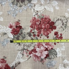 Braemore Floral Home Decor Fabric ~ Red Pink Roses & Geraniums on Taupe ~ BTY