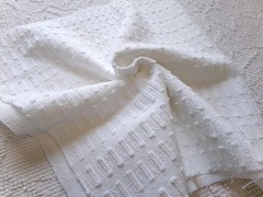 minimalist white vtg chenille bedspread fabric buttonhole design, 18″ x 24″ pc