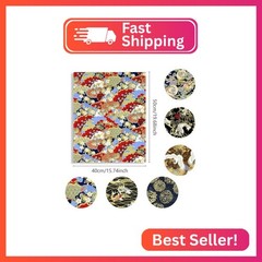 Japanese Fabric Squares 6 Pcs, 6 Different Black Wrapping Cloth Fish Floral Red