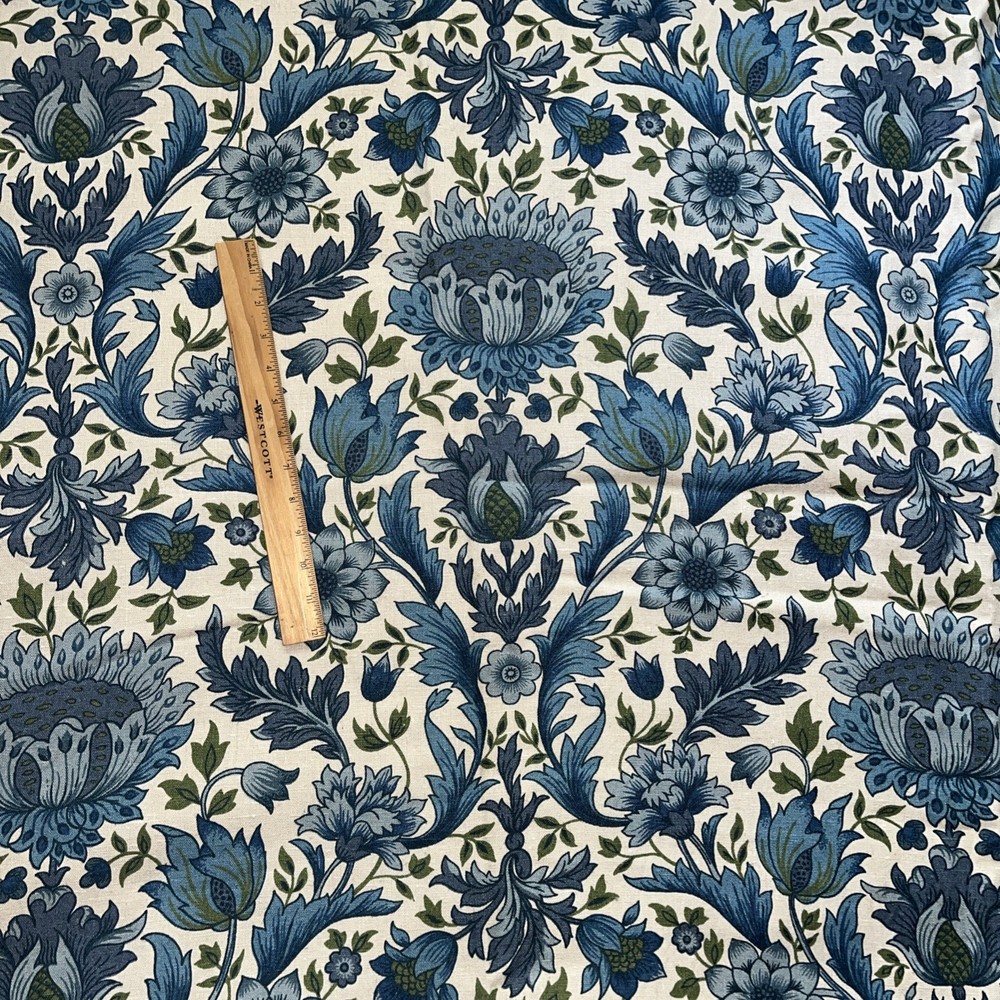 Linen Home Decorater Fabric Vintage Large Floral Blue 4.5 Yards 54” W