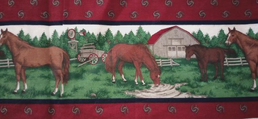 horse animal farm fun fabric checkered 17.5 by 4 inch