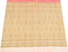 Sushila Vintage Golden Sari Remnant Scrap Pure Silk Floral Woven Craft Fabric