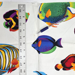 VTG VIP Cranston Tropical Aquarium Fish Bright On White Cotton Fabric 2 YD x 45″