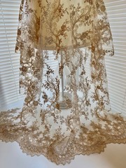 Melody TAUPE Polyester Floral Embroidery with Sequins on Mesh Lace Fabric by th