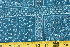 By 1/2 Yd, Vintage, Pink & Cream Calico-Blocks on Blue, Concord, Kessler, V135